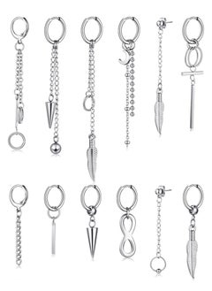 12 Piece Set of Stainless Steel Hoop Dangling Feather Earrings for Men, Hinged Pendant with Long Chain Design - pzsku/ZEDD1FD7FA7EA92171389Z/45/_/1735889198/075cc1e4-7873-4252-8a35-85f20e1fce24