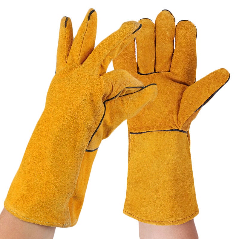 Minggu Welding Gloves Cowhide Leather Hanging Welding Gloves Wear-Resistant Extended Thickened Heat-Resistant Yellow 1 Pair CW038148 - Image 1