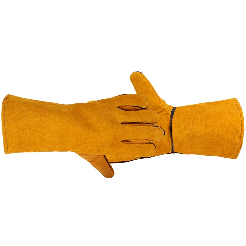 Minggu Welding Gloves Cowhide Leather Hanging Welding Gloves Wear-Resistant Extended Thickened Heat-Resistant Yellow 1 Pair CW038148 - Image 3