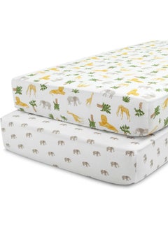 Delta CHILDREN Delta Children Fitted Crib Sheets for Girls and Boys - Crib Sheet for Standard Crib and Toddler Mattresses - 28x52 Inch (Pack of 2), Safari Friends  - Image 1