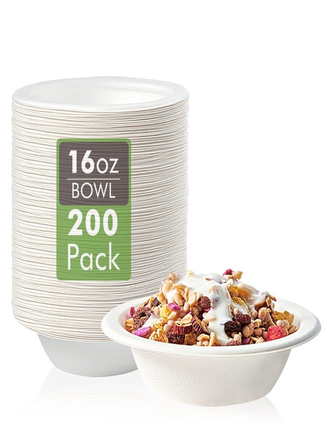 Vplus 200 Pack 16 OZ Paper Bowls, Disposable Compostable Bulk, Eco-friendly Bagasse, Heavy-duty Bowls Perfect for Milk Cereals, Snacks, Salads - Image 1