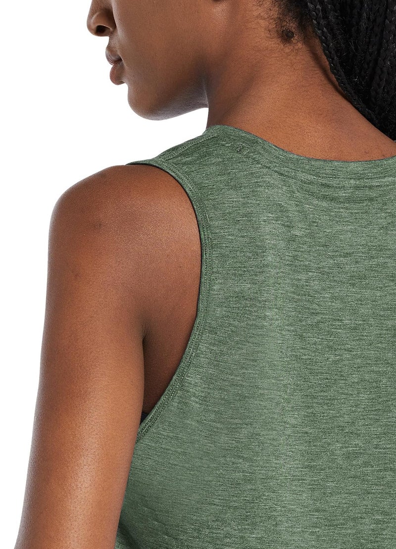 baleaf Workout Tops for Women Crop Tank Top Quick Dry Athletic Gym Exercise Sleeveless Shirts Muscle Yoga Loose Fit Heather Army Green M - Image 4