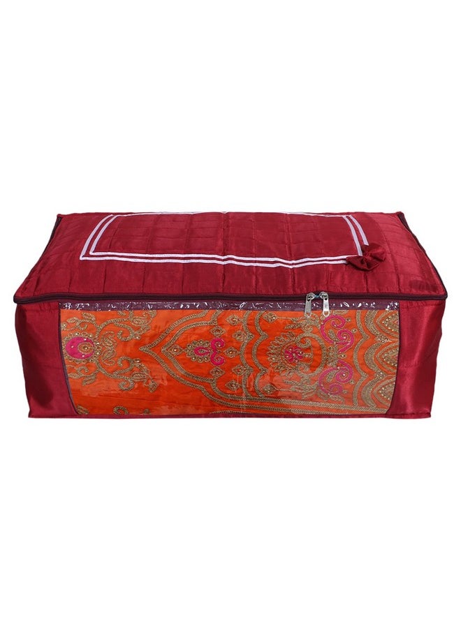 Kuber Industries Kuber Industries Satin Bow Design Lehenga Cover|Foldable & Dustproof Salwar Suit Cover|Zipper Gown Organizer With Side Transparent (Maroon)  - Image 2
