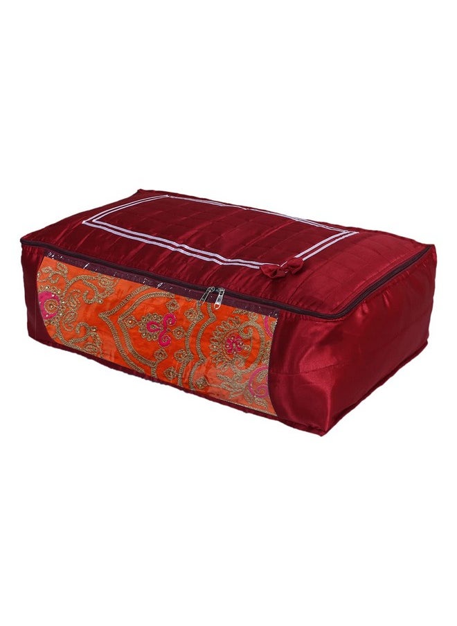 Kuber Industries Kuber Industries Satin Bow Design Lehenga Cover|Foldable & Dustproof Salwar Suit Cover|Zipper Gown Organizer With Side Transparent (Maroon)  - Image 1