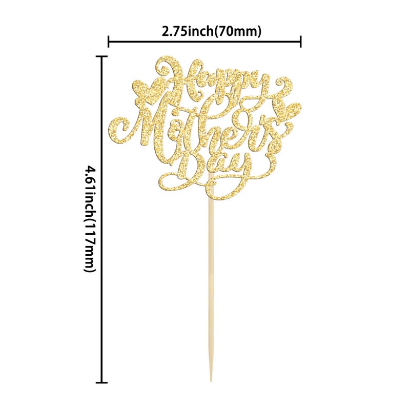 Ephlyn 24Pcs Happy Mother's Day Cupcake Topper Happy Mother's Day Cupcake Picks Glitter Heart Best Mom Party Cake Decorations Cupcake Toppers Picks for Mother's Birthday Party Supplies Gold - Image 2