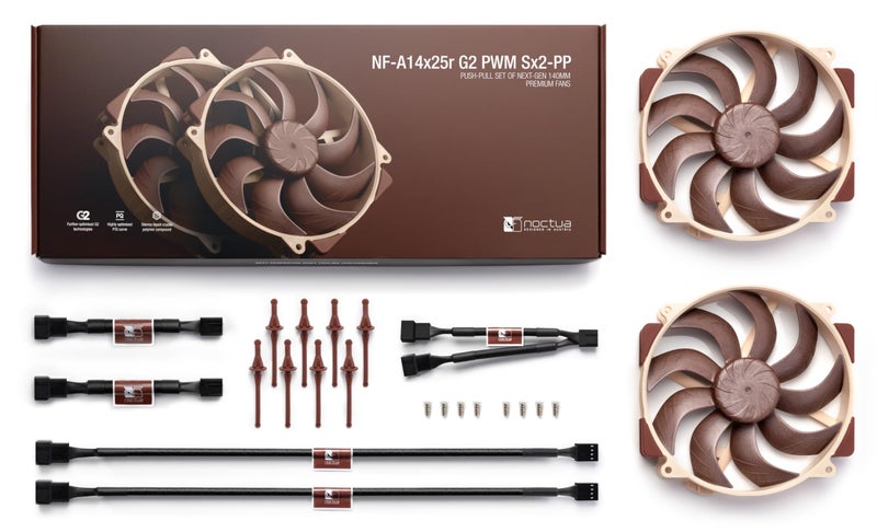 Noctua NF-A14x25r G2 PWM Sx2-PP, Push-Pull Set of Two Premium-Quality Quiet 140mm PC Fans (Brown) - Image 4