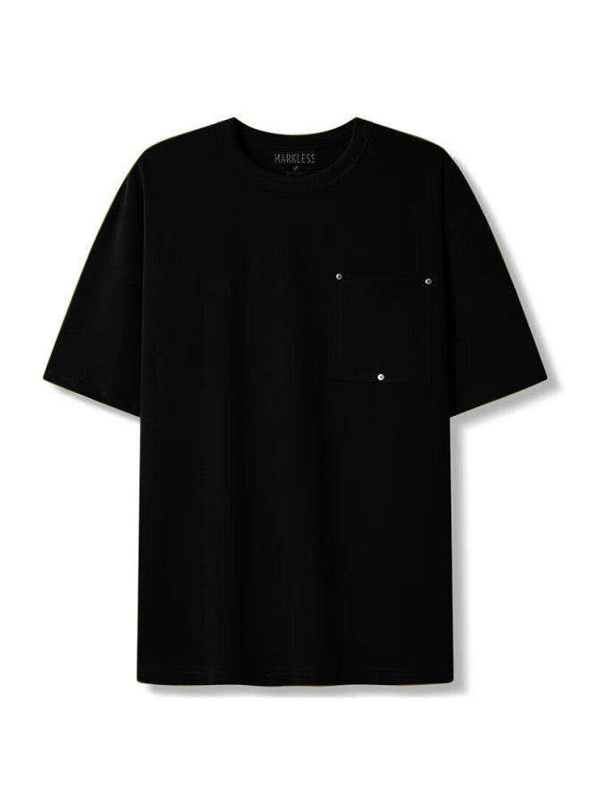 Markless 100% Cotton Heavyweight T-shirt, Men's Pure Cotton Short Sleeve, Loose Fit, Crisp And Trendy Half Sleeve 3659, Starry Night Black, M - Image 4