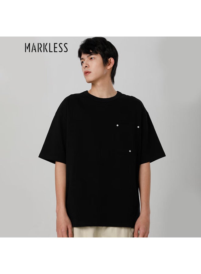 Markless 100% Cotton Heavyweight T-shirt, Men's Pure Cotton Short Sleeve, Loose Fit, Crisp And Trendy Half Sleeve 3659, Starry Night Black, M - Image 1
