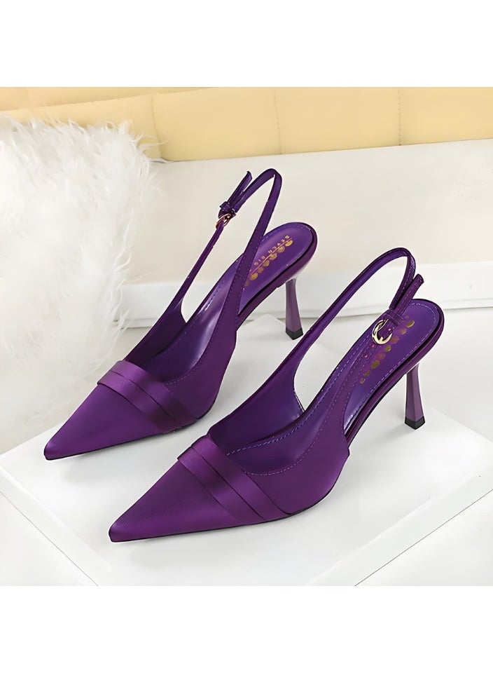 بيج تري المرأة مغلقة أشارت إصبع القدم مضخات سلينغباك ستيليتو كعب عالي الصنادل الأرجواني 9CM - Image 1