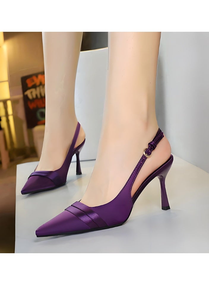 بيج تري المرأة مغلقة أشارت إصبع القدم مضخات سلينغباك ستيليتو كعب عالي الصنادل الأرجواني 9CM - Image 3