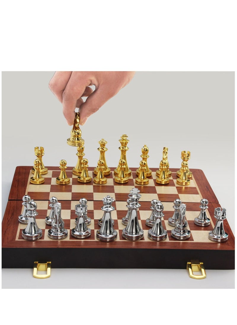 Furtey - Chess Set, Magnetic Board with Folding Interior Storage,Large Metal Deluxe Chess Alloy Chess Adult Set,Board Game Wooden Box Entertainment Game for Kids & Adults - Image 1