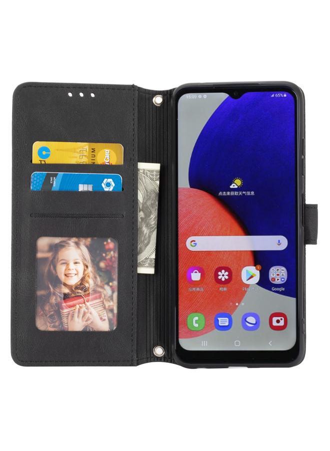 اس-توب جراب لهاتف Samsung Galaxy A22 5G من الجلد الصناعي PU + TPU بتصميم مخطط منقوش مع مشبك مغناطيسي مع حامل وفتحة للبطاقات ومحفظة وإطار للصور وحزام - Image 4