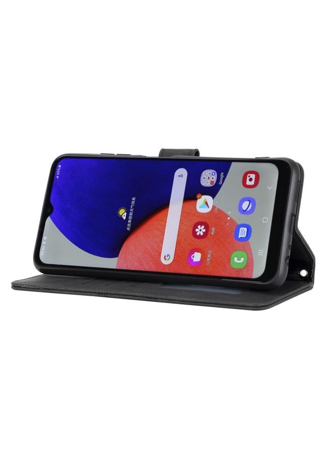 اس-توب جراب لهاتف Samsung Galaxy A22 5G من الجلد الصناعي PU + TPU بتصميم مخطط منقوش مع مشبك مغناطيسي مع حامل وفتحة للبطاقات ومحفظة وإطار للصور وحزام - Image 5