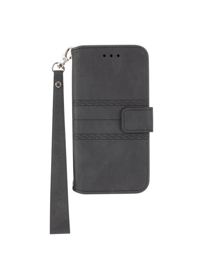 اس-توب جراب لهاتف Samsung Galaxy A22 5G من الجلد الصناعي PU + TPU بتصميم مخطط منقوش مع مشبك مغناطيسي مع حامل وفتحة للبطاقات ومحفظة وإطار للصور وحزام - Image 2