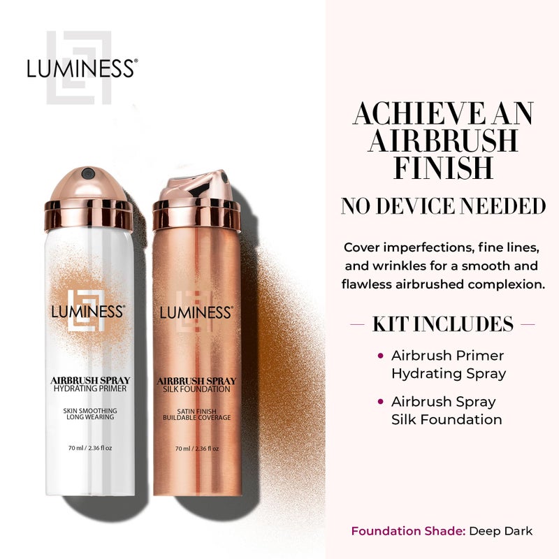 LUMINESS Silk Airbrush Spray Foundation & Primer Kit - Full Coverage Foundation, Anti-Aging Formula Hydrates & Moisturizes with Hyaluronic Acid, Aloe Vera & Hydrolyzed Silk (Shade - Deep Dark) - Image 2