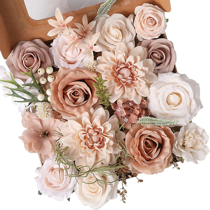 Floweroyal Artificial Flowers Fake Rose Flowers Dahlia with Stems for DIY Wedding Bridal Bouquets, Baby Shower, Floral Arrangement, Table Centerpieces, Home Decorations - Image 1