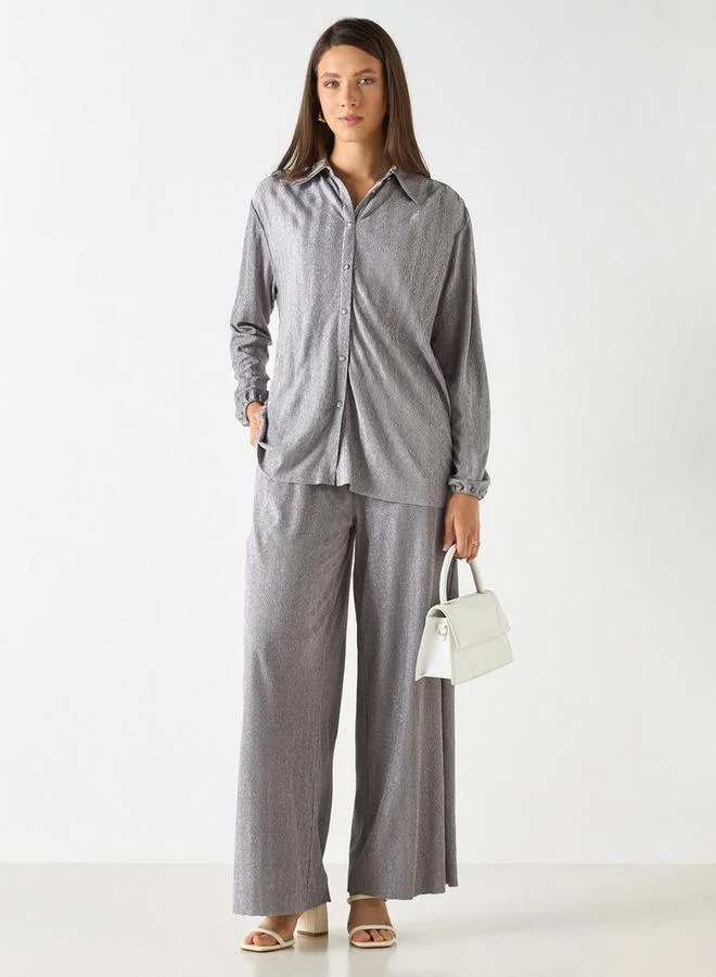 Iconic Iconic Textured Pants with Flexi Waist and Pockets