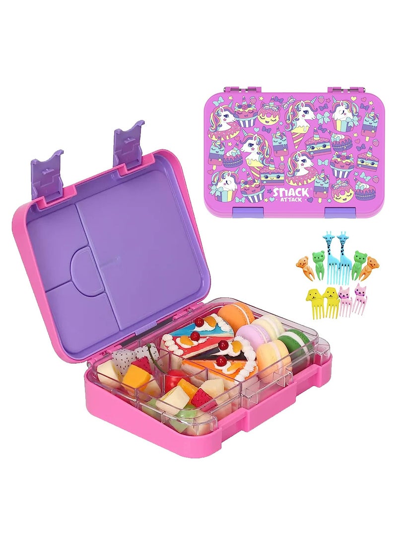 Snack attack Snack Attack TM Bento Lunch Box for kids Pink Unicorn Color for Kids| 4or6 Convertible Compartments BPA FREE LEAKPROOF Dishwasher Safe Back to School Season for children Boys Girls Toddlers  - Image 1