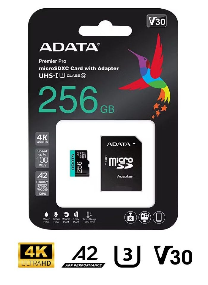 Premier Pro MicroSDXC/SDHC UHS-I U3 Class 10 (V30S) | 4K U3 V30 A2 | 256GB