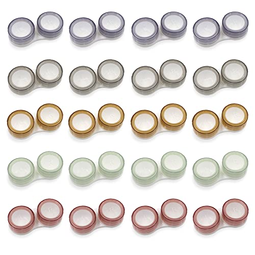 Modixun 20 Pack Clear Contact Lens Case, 5 Colors Leak-Proof Bulk Cases, Compact Eye Contact Holder with L/R Mark, Style A - Image 1