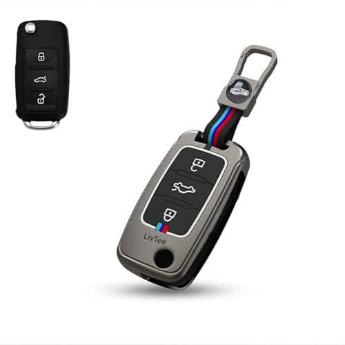 LivTee Premium Metal Alloy Key Cover for Skoda and Volkswagen - Polo Vento Jetta Ameo Passat and Skoda Rapid Laura Superb Octavia Fabia Yeti 3 Button Flip Key Cover (Skoda) - Image 1