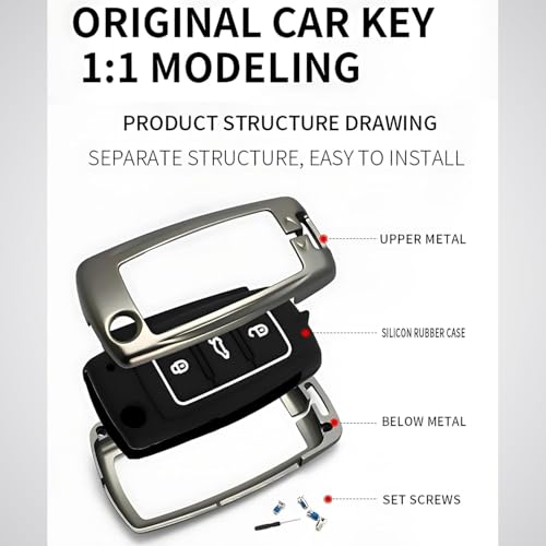 LivTee Premium Metal Alloy Key Cover for Skoda and Volkswagen - Polo Vento Jetta Ameo Passat and Skoda Rapid Laura Superb Octavia Fabia Yeti 3 Button Flip Key Cover (Skoda) - Image 4