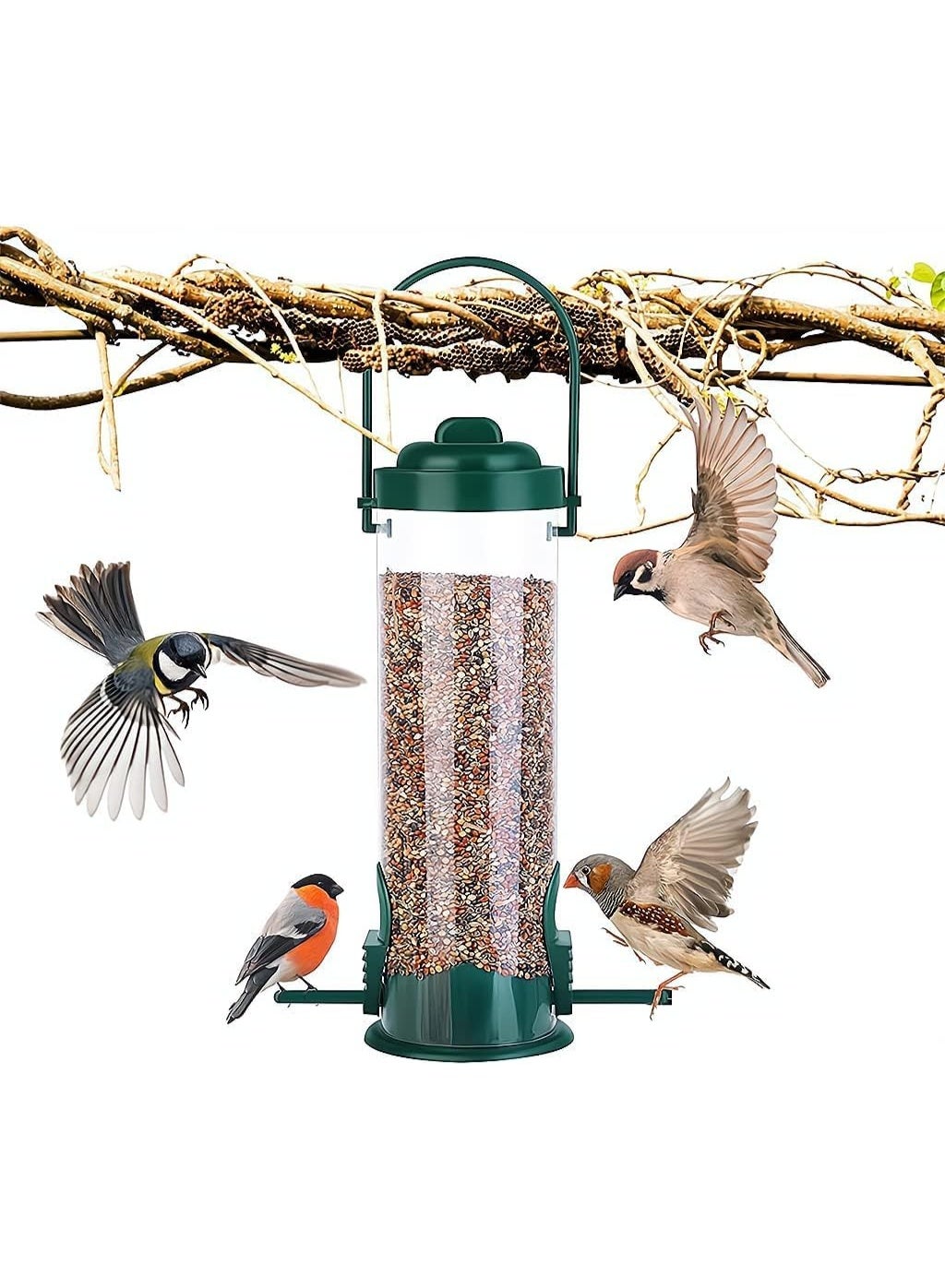 Bird Feeder Weatherproof and Squirrel Proof Design for Mixed Seeds Outdoor Hanging Feeder with 2 Large Compartments Ideal for Attracting Wild Birds to Your Garden