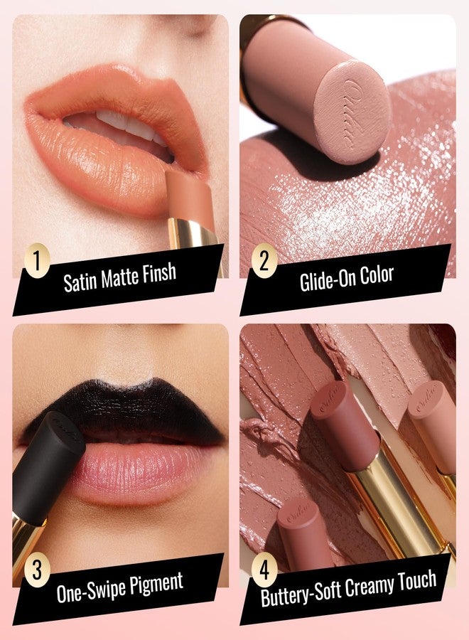 Oulac Satin Matte Lipstick - Rich Brown Long Lasting Lip Stick for Women, Intense Color with Smooth Creamy Texture Lip Colour, Moisturizing & Weightless Formula Lip Makeup, Vegen, 4.3g, SG15 Barbara - Image 2