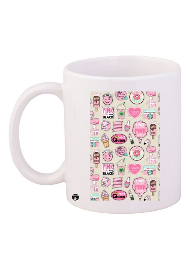 RYN Ice Cream Printed Coffee Mug White/Pink 11ounce