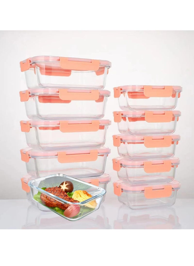 TYCOM Glass Meal Prep Containers (10 pcs Rectangle Glass Food Storage Containers with Lids Glass Lunch Box Portion Control Airtight Glass Bento Box Lunch Containers 10P Rectangle Pink  - Image 1