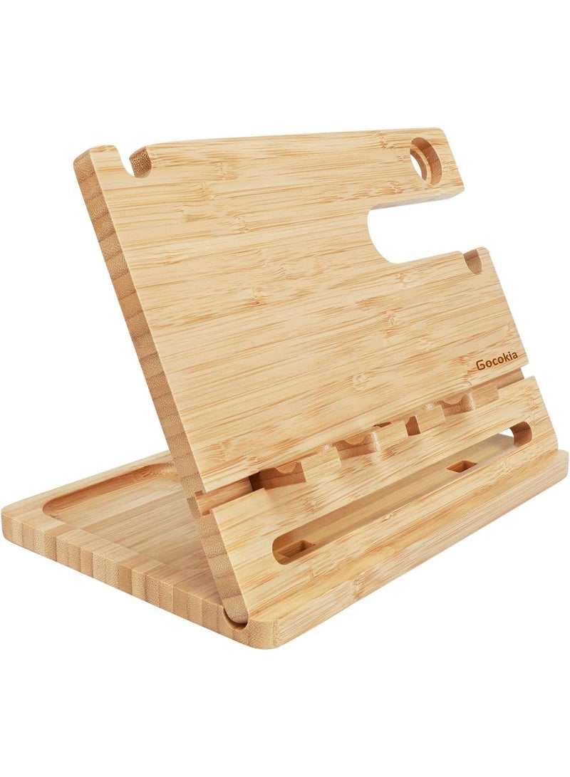 Gocokia Bamboo Double Phone Docking Station Ash Key Holder Stand Watch Organizer Men Husband Wife Dad Birthday Gift Nightstand Father Gadgets Compatible with iPhone iWatch AirPods - Image 3