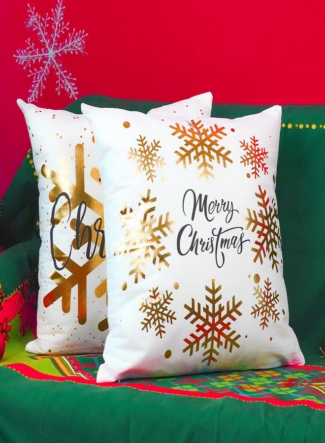 ONWAY Christmas Decorations Gold White Throw Pillow Covers 18x18 Set of 4 Snowflakes Reindeer Decorative Cushion Cases Xmas Golden Decor for Couch Sofa Bedroom - Image 4