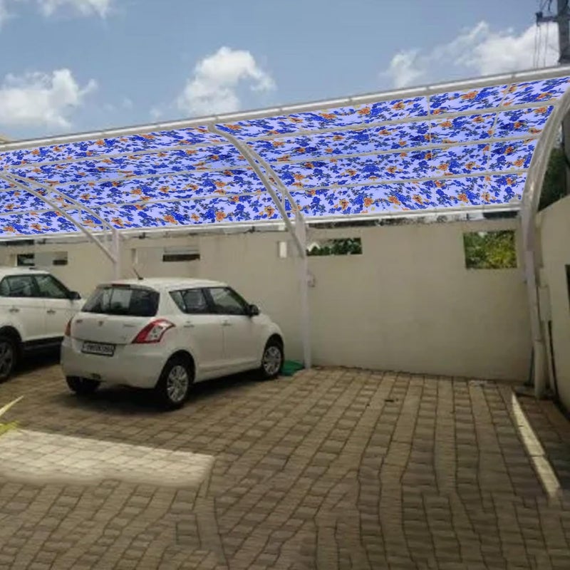MAHIRA POLYGLOBAL LLP MAHIRA Polypropylene Gate Sheet Car Parking Sheet Grill Sheet Gate Covering Sheet Balcony Safety Sheet Privacy Sheet Blue Flowers Printed Design UV Resistant 4 feet x 15 feet - Image 2