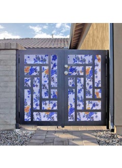 MAHIRA POLYGLOBAL LLP MAHIRA Polypropylene Gate Sheet Car Parking Sheet Grill Sheet Gate Covering Sheet Balcony Safety Sheet Privacy Sheet Blue Flowers Printed Design UV Resistant 4 feet x 15 feet  - Image 1