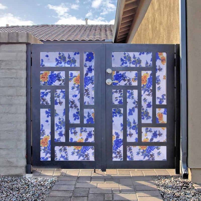 MAHIRA POLYGLOBAL LLP MAHIRA Polypropylene Gate Sheet Car Parking Sheet Grill Sheet Gate Covering Sheet Balcony Safety Sheet Privacy Sheet Blue Flowers Printed Design UV Resistant 4 feet x 15 feet - Image 1