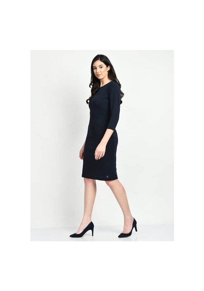 Exude Navy Blue Bodycon Dress for Women - Image 2