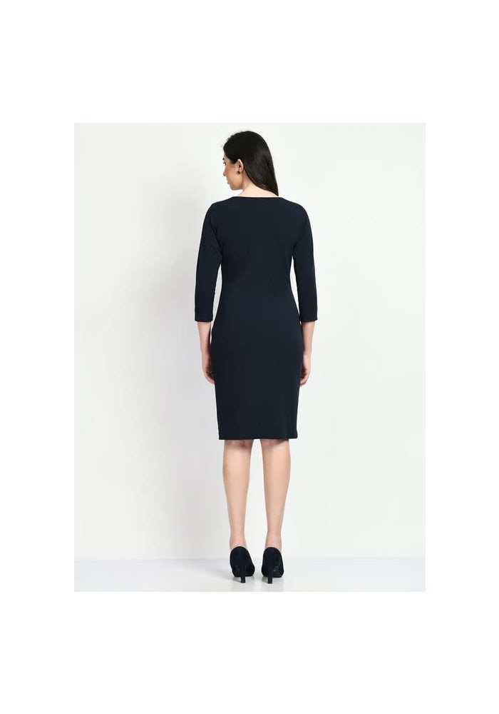 Exude Navy Blue Bodycon Dress for Women - Image 4