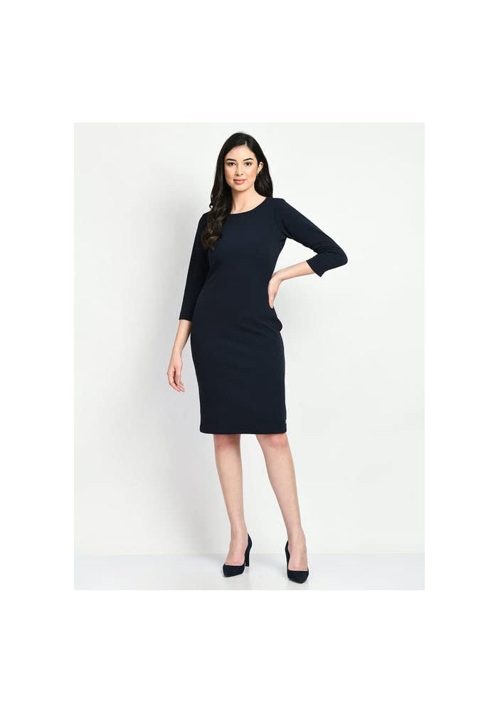 Exude Navy Blue Bodycon Dress for Women - Image 1