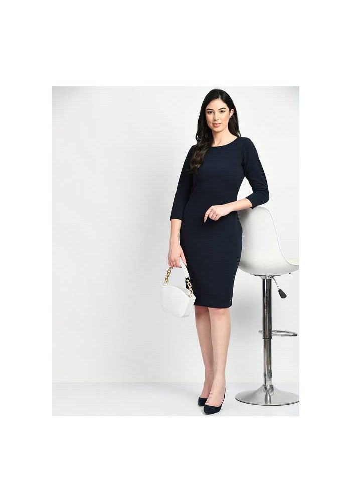 Exude Navy Blue Bodycon Dress for Women - Image 3