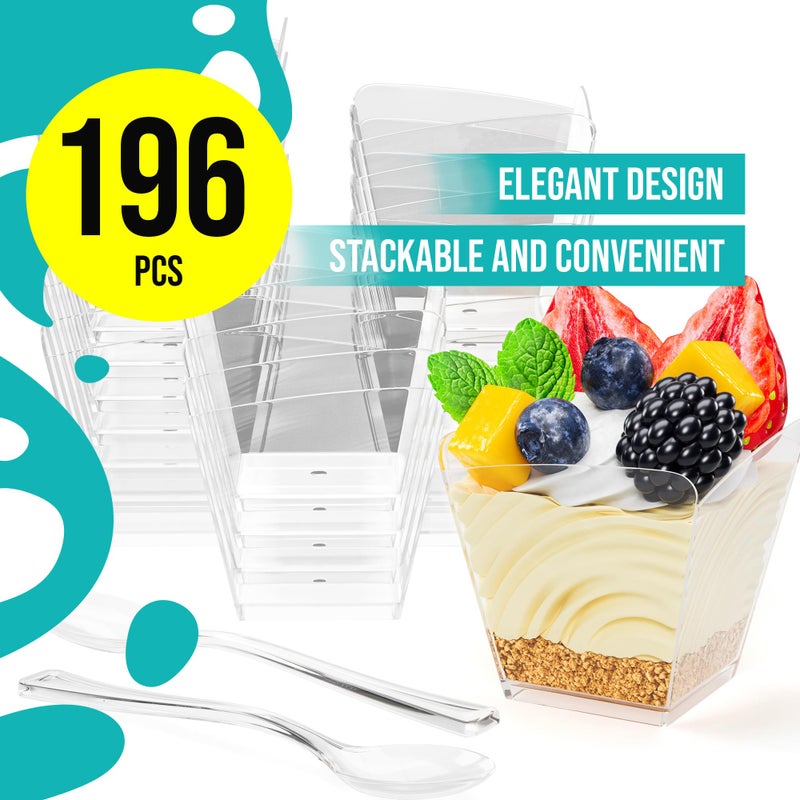 Exquisite Mini Dessert Cups with Spoons 200 pcs - 3.1 Oz Square Plastic Dessert Cups Disposable with Tasting Spoons 100 sets | Mini Parfait Cup | Appetizer Cup for Party - Image 5