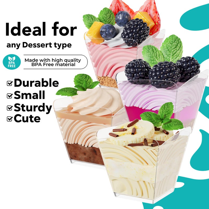 Exquisite Mini Dessert Cups with Spoons 200 pcs - 3.1 Oz Square Plastic Dessert Cups Disposable with Tasting Spoons 100 sets | Mini Parfait Cup | Appetizer Cup for Party - Image 3