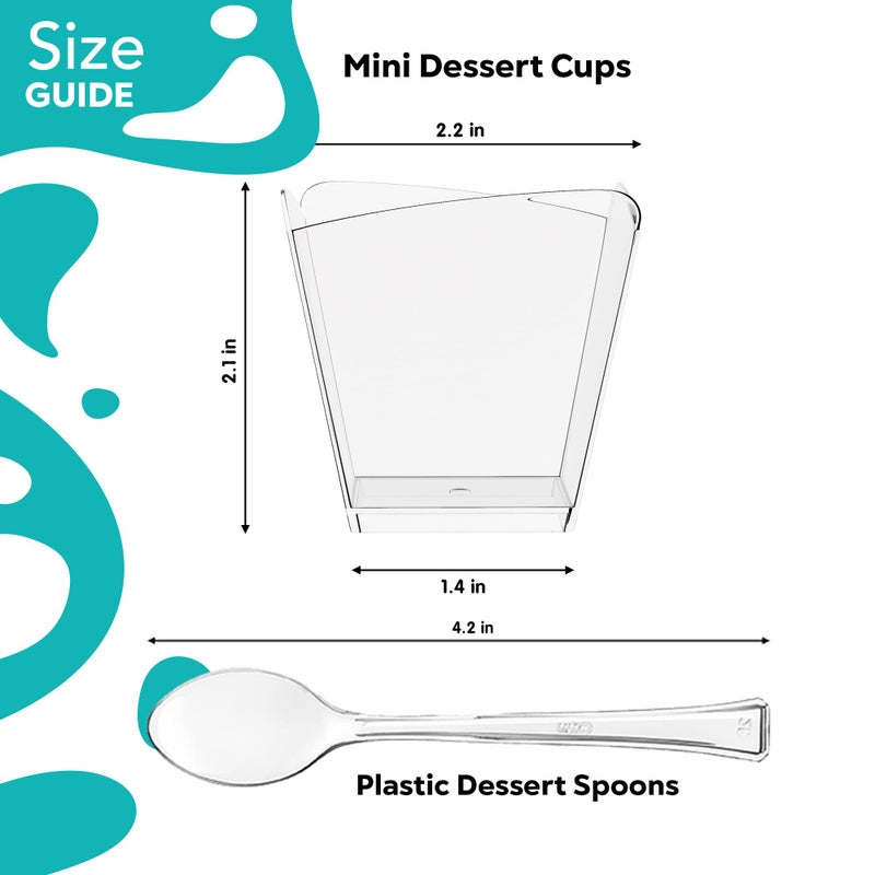 Exquisite Mini Dessert Cups with Spoons 200 pcs - 3.1 Oz Square Plastic Dessert Cups Disposable with Tasting Spoons 100 sets | Mini Parfait Cup | Appetizer Cup for Party - Image 2