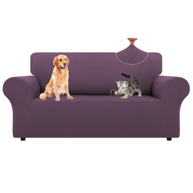 STRETCH LOVESEAT SOFA SLIPCOVERS 1 PIECE COUCH COVERS FOR SOFA FURNITURE PROTECTOR FULL SOFA COVERS WITH ELASTIC BOTTOM FOR KIDS AND DOG MEDIUMPURPLE
