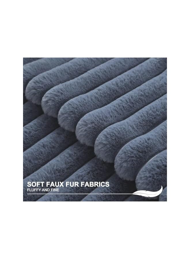 The Bros أغطية وسائد زخرفية مخططة 18x18 بوصة مجموعة من 2، زينة ربيعية مربعة لوسائد الأريكة، ناعمة ومريحة من فرو الأرنب الصناعي وظهر من المخمل، ديكور حديث للمنزل للسرير 45x45 سم (رمادي أزرق) - Image 5