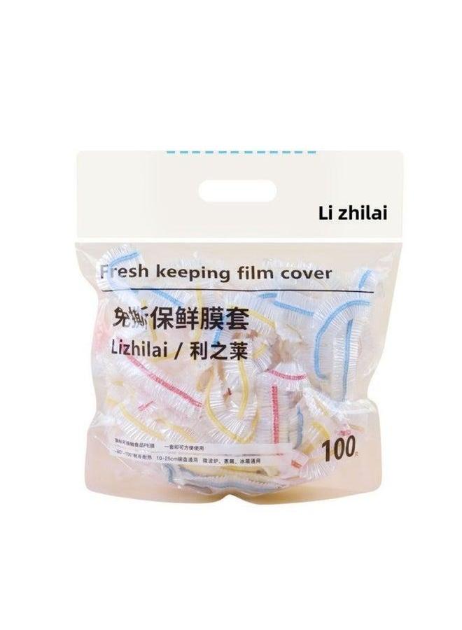 Color Disposable Plastic Wrap Tear-free Cover Set Food Grade PE Material Special Bowl Household Fresh-keeping Bag Wholesale-Specifications:Fine Packaging (100)  - Image 1