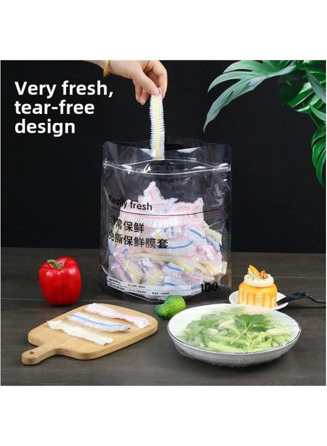 Color Disposable Plastic Wrap Tear-free Cover Set Food Grade PE Material Special Bowl Household Fresh-keeping Bag Wholesale-Specifications:Fine Packaging (100)  - Image 3