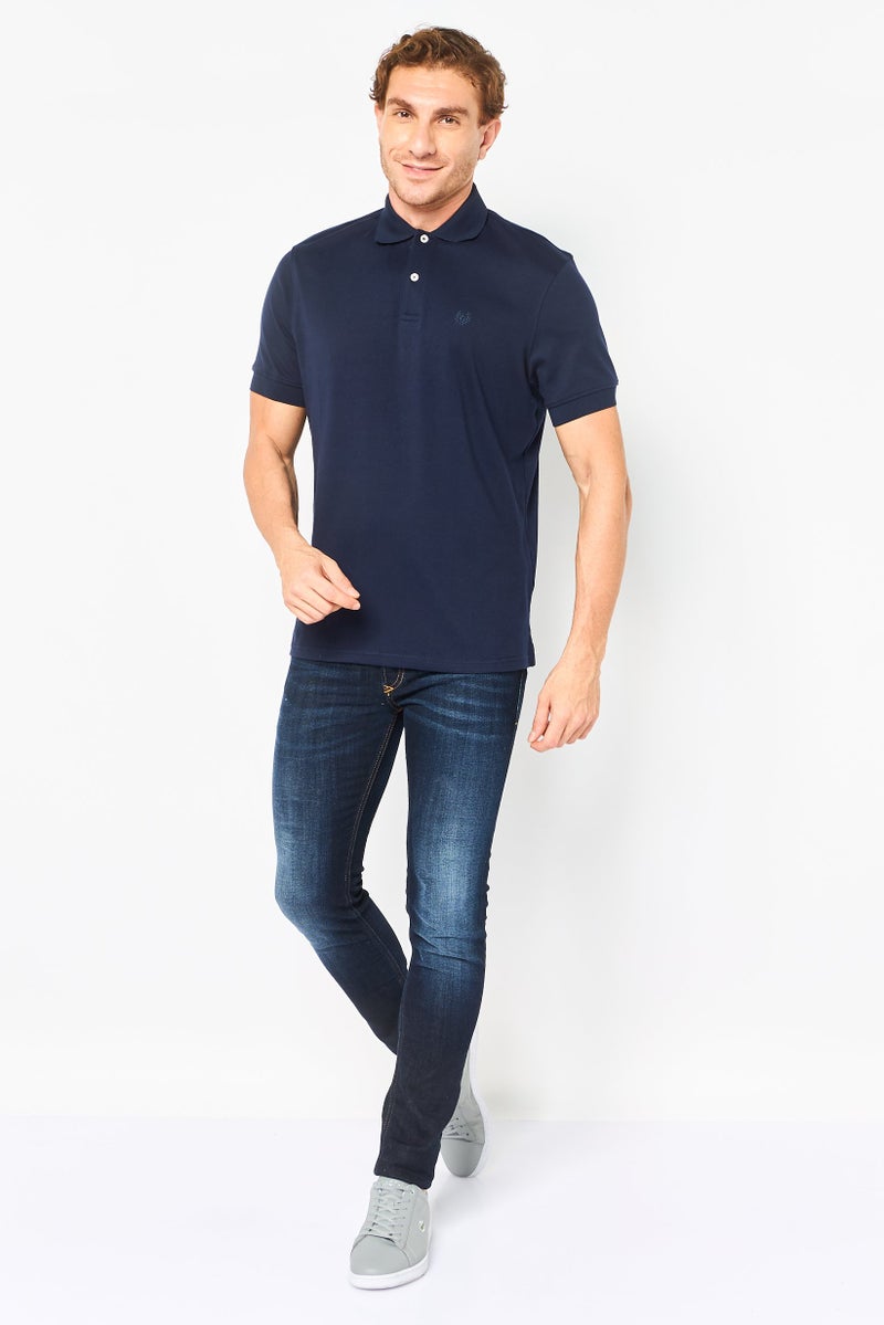 Chaps Men Regular Fit Brand Logo Short Sleeve Polo Shirt, Navy - Image 3