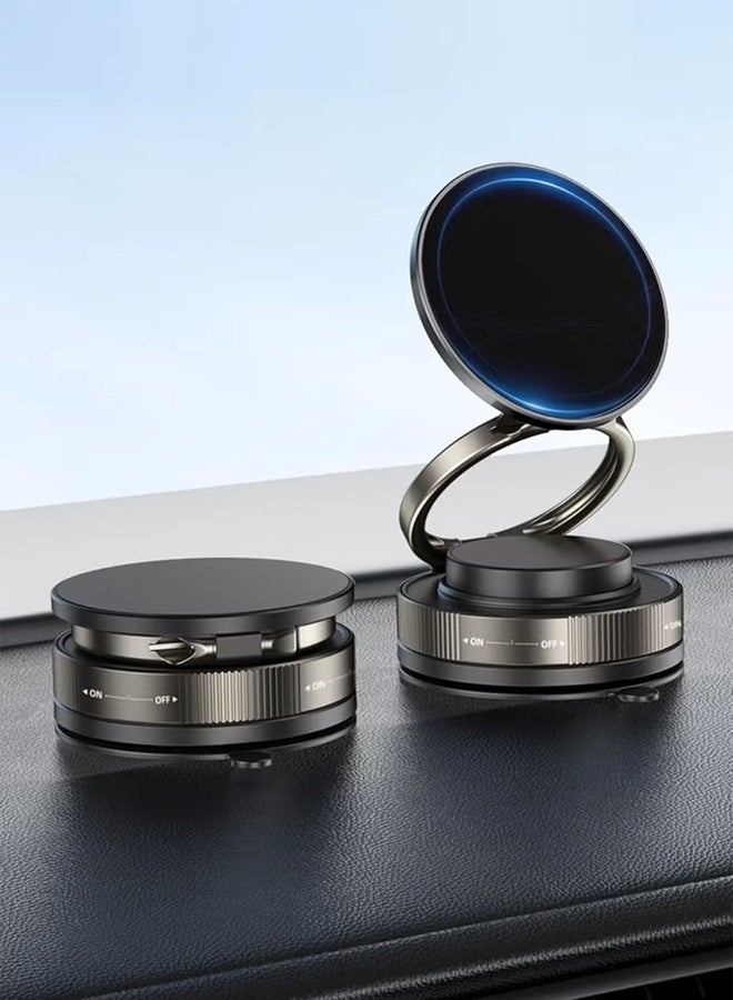 ‌Upgraded Vacuum Magnetic Car Phone Mount - Features Dual Lock Anti-Vibration,Tri-Fold Design, 360° Rotating Foldable Dashboard Suction Cup Holder ,Universal Compatibility for Smartphones (Black) - Image 4