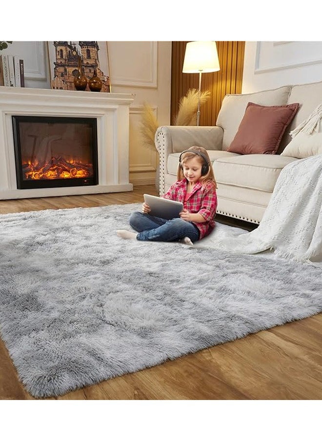 Generic - Fluffy Rugs for Bedroom Area Rugs Living Room Rugs Large Soft Tie-Dye Rug Anti Slip Modern Floor Rug Plush Kids Baby Room Carpet Dark Gray 160x230cm - Image 1