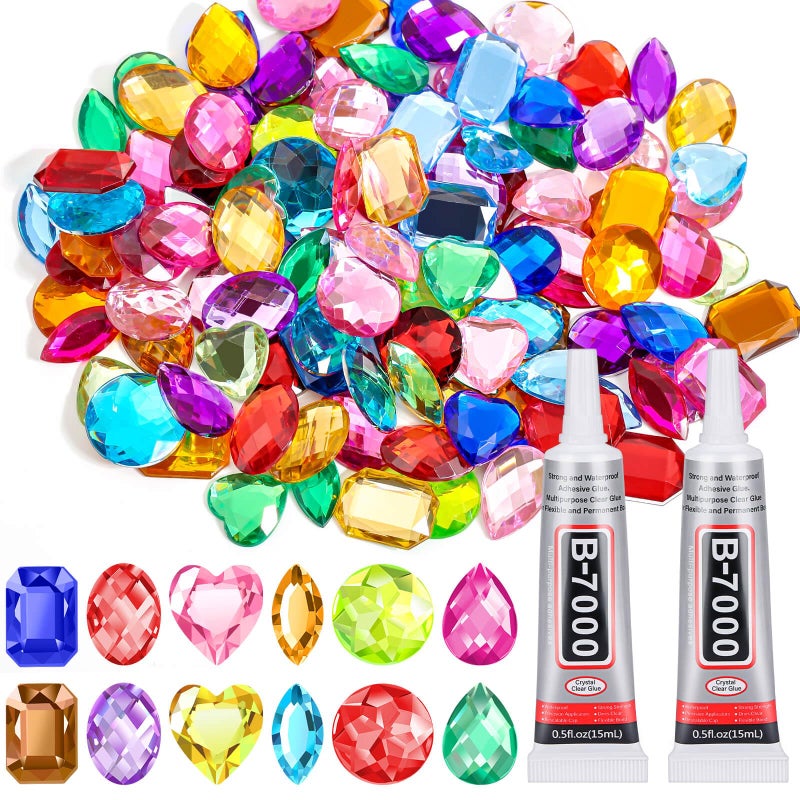 anezus 120PCS Craft Jumbo Jewels Large Sequins with 2 Pack B7000 Jewelry Glue Flat Back Craft Gems Rhinestones for Pirate Fake Gemstones for Fabric Clothing Craft Decoration - Image 3